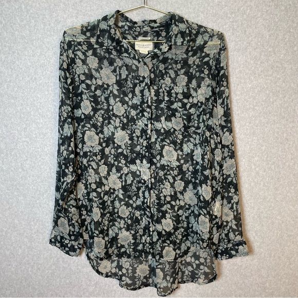 Denim & Supply Ralph Lauren Boyfriend Floral Sheer Button Down Blouse - Picture 1 of 5